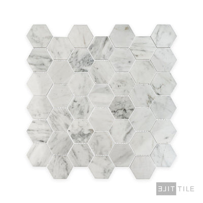 White Carrara Marble 2" Hexagon Polished Mosaic