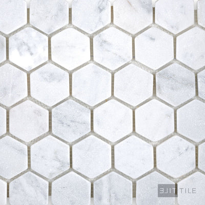 White Carrara Marble 2" Hexagon Tumbled Mosaic