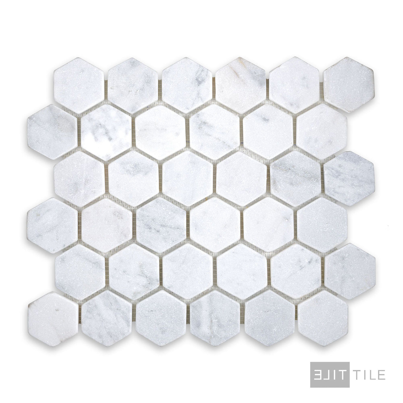 White Carrara Marble 2" Hexagon Tumbled Mosaic