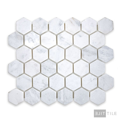 White Carrara Marble 2" Hexagon Tumbled Mosaic