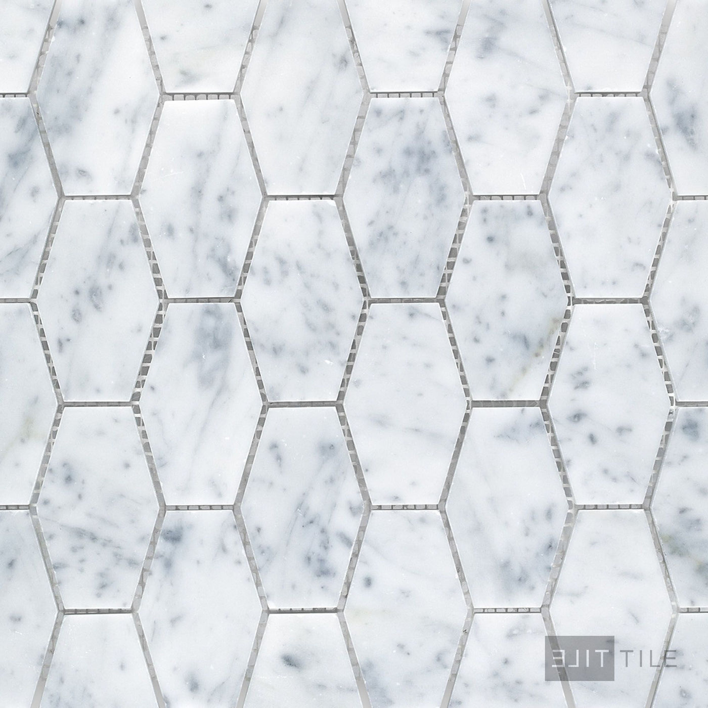 White Carrara Marble Elongated Hexagon Honed Mosaic