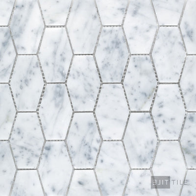 White Carrara Marble Elongated Hexagon Honed Mosaic