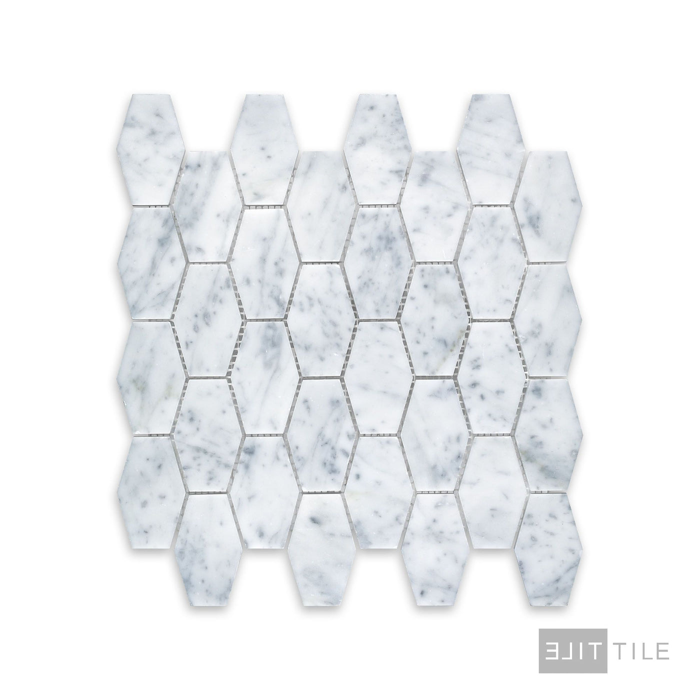 White Carrara Marble Elongated Hexagon Honed Mosaic