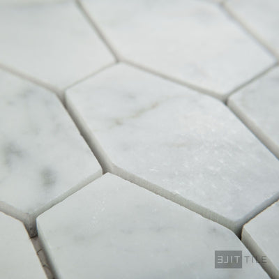 White Carrara Marble Elongated Hexagon Honed Mosaic