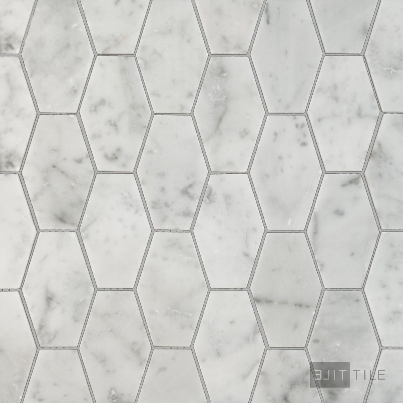 White Carrara Marble Elongated Hexagon Polished Mosaic
