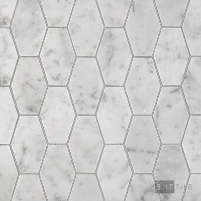 White Carrara Marble Elongated Hexagon Polished Mosaic