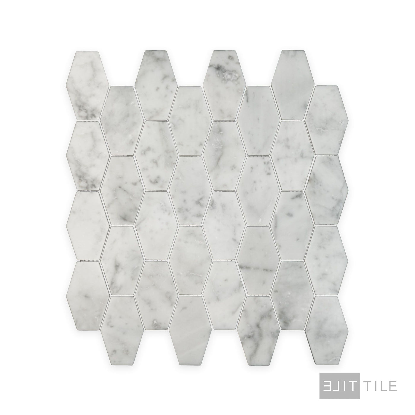 White Carrara Marble Elongated Hexagon Polished Mosaic