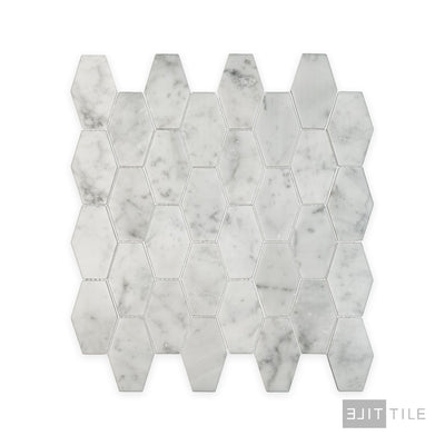 White Carrara Marble Elongated Hexagon Polished Mosaic