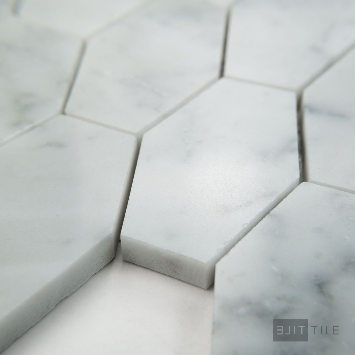 White Carrara Marble Elongated Hexagon Polished Mosaic