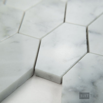 White Carrara Marble Elongated Hexagon Polished Mosaic