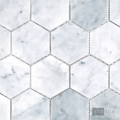 White Carrara Marble 3" Hexagon Honed Mosaic