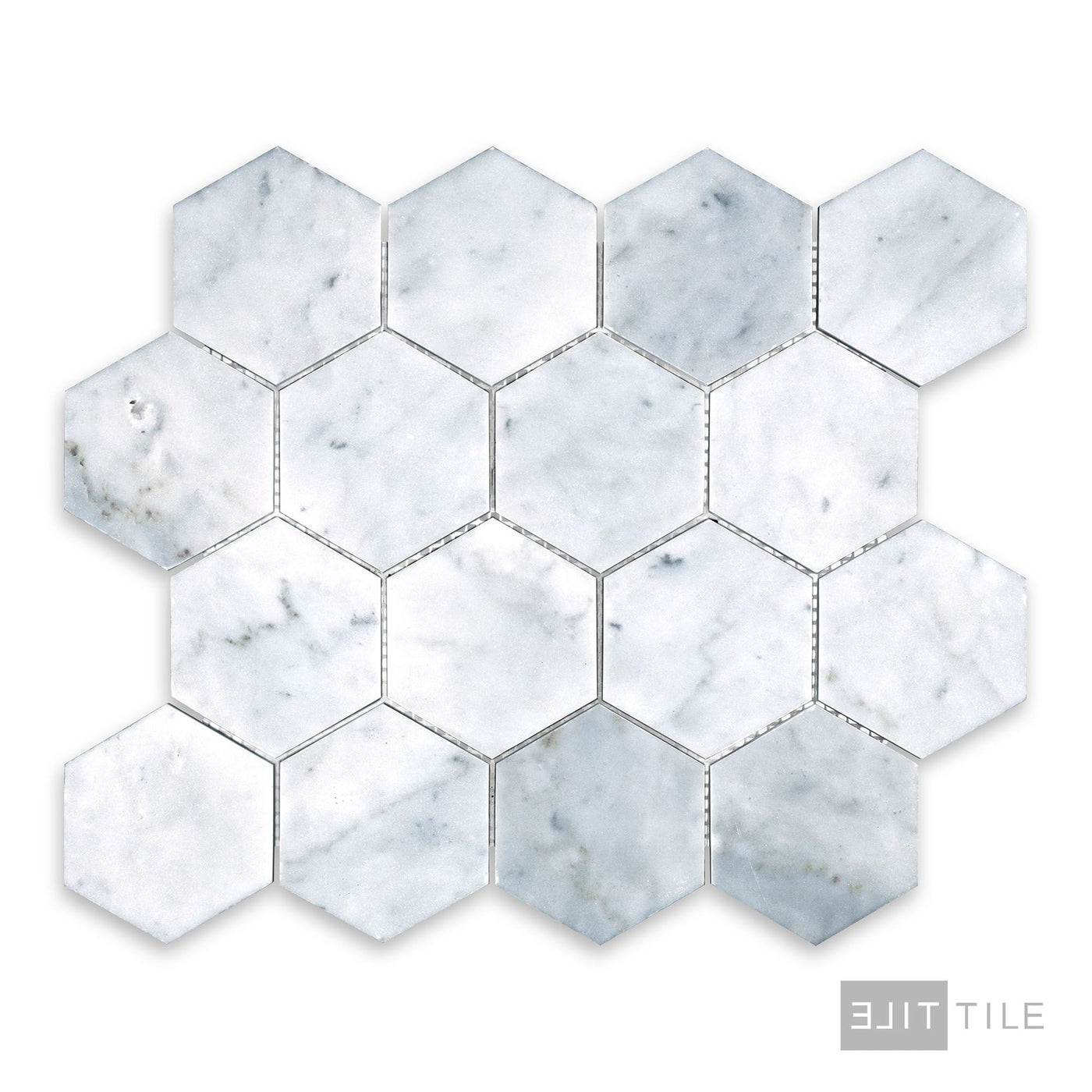 White Carrara Marble 3" Hexagon Honed Mosaic