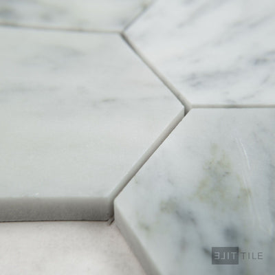 White Carrara Marble 3" Hexagon Honed Mosaic