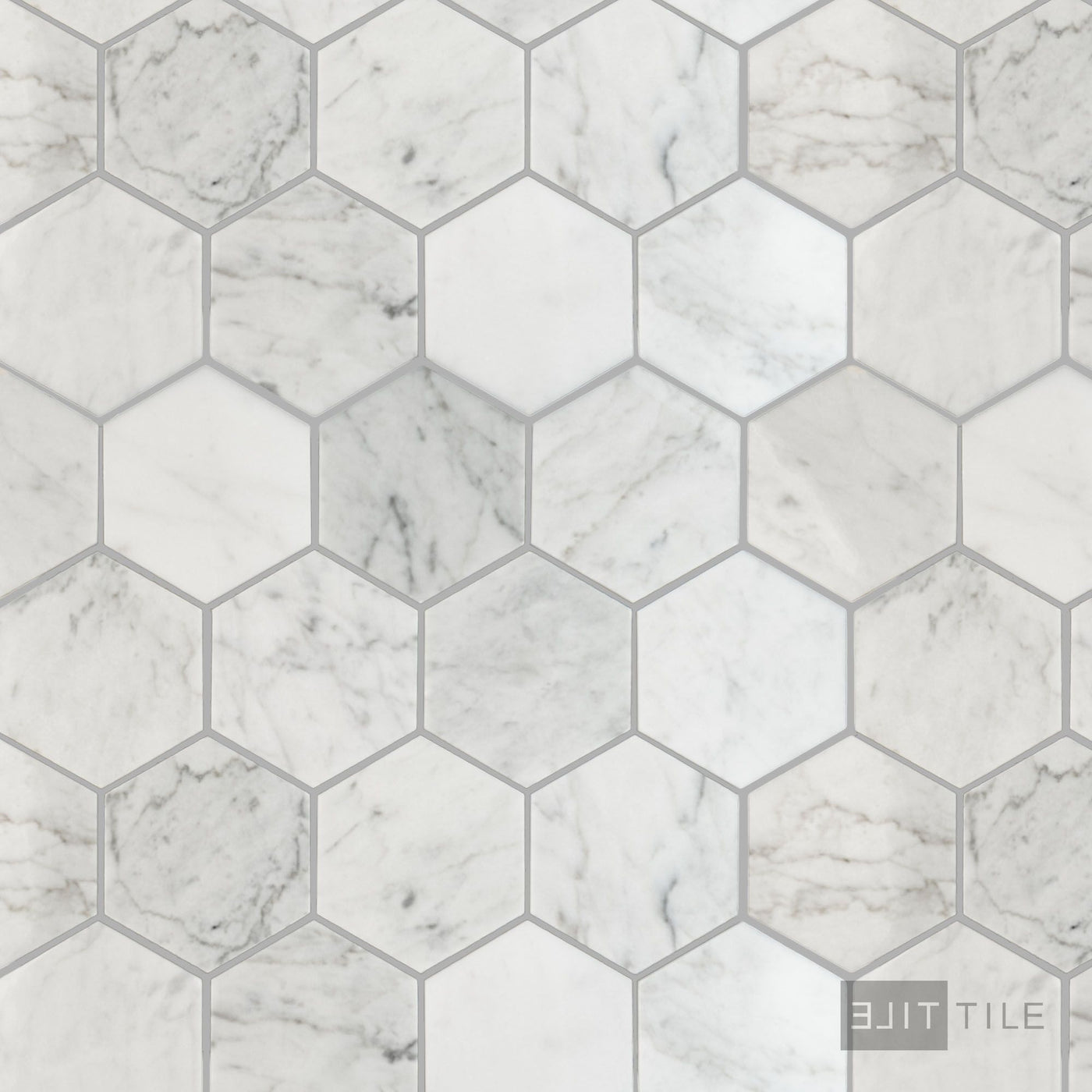 White Carrara Marble 3" Hexagon Polished Mosaic