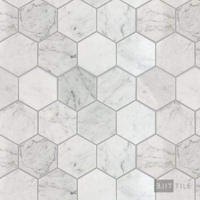 White Carrara Marble 3" Hexagon Polished Mosaic