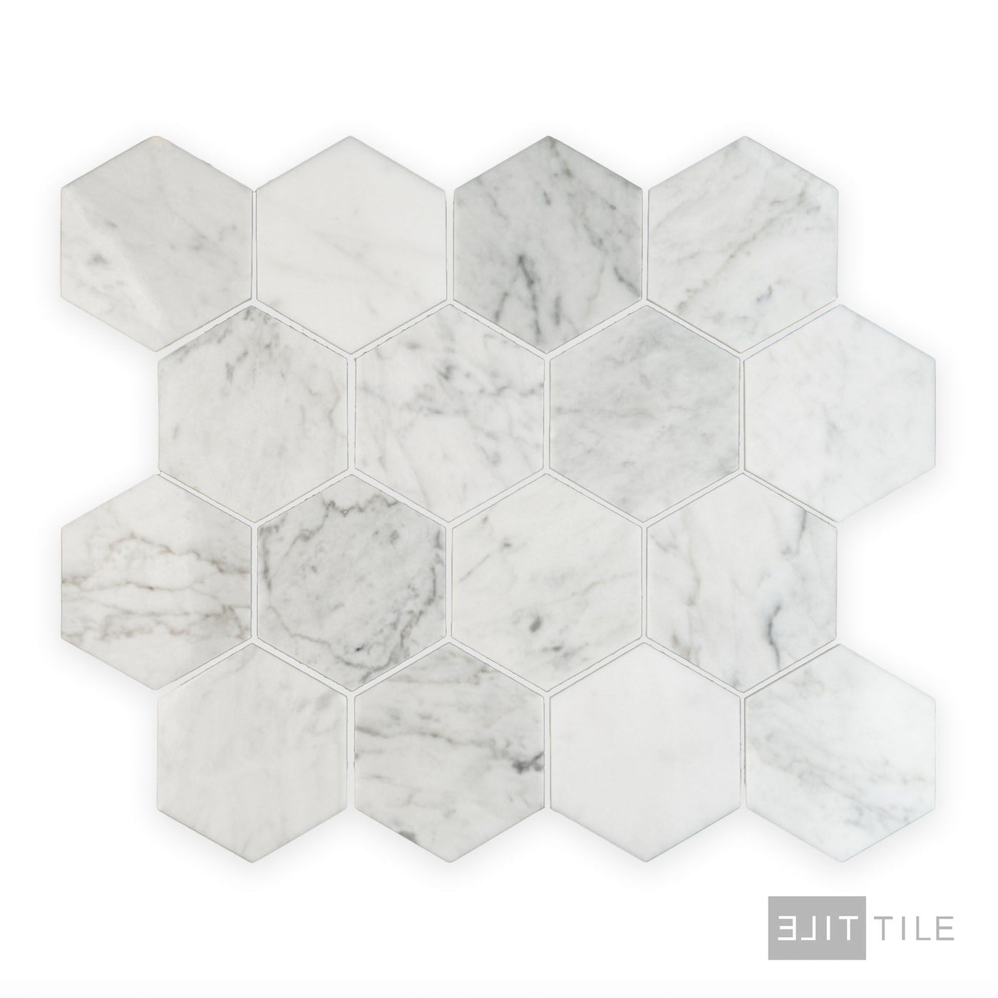 White Carrara Marble 3" Hexagon Polished Mosaic