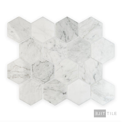 White Carrara Marble 3" Hexagon Polished Mosaic