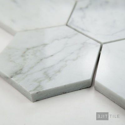 White Carrara Marble 3" Hexagon Polished Mosaic