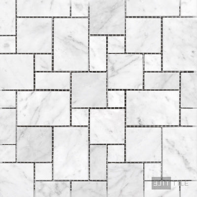 White Carrara Marble Mini Versailles Honed Mosaic