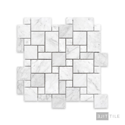 White Carrara Marble Mini Versailles Honed Mosaic