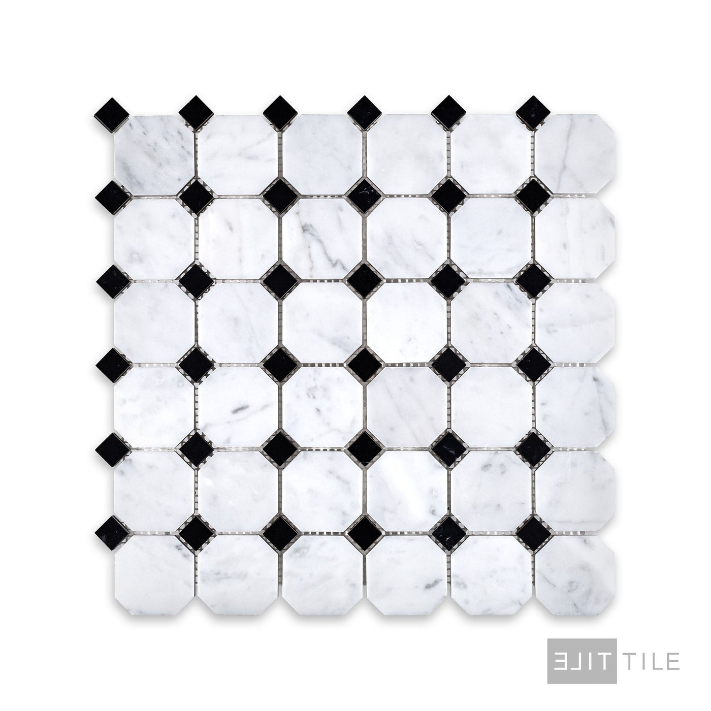 White Carrara Marble Octagon W/ Negro Marquina Honed Mosaic