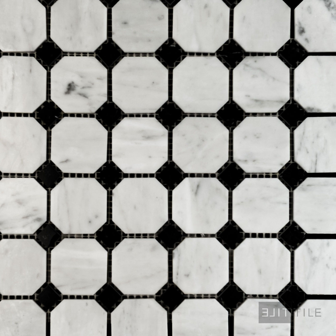 White Carrara Marble Octagon W/ Negro Marquina Polished Mosaic