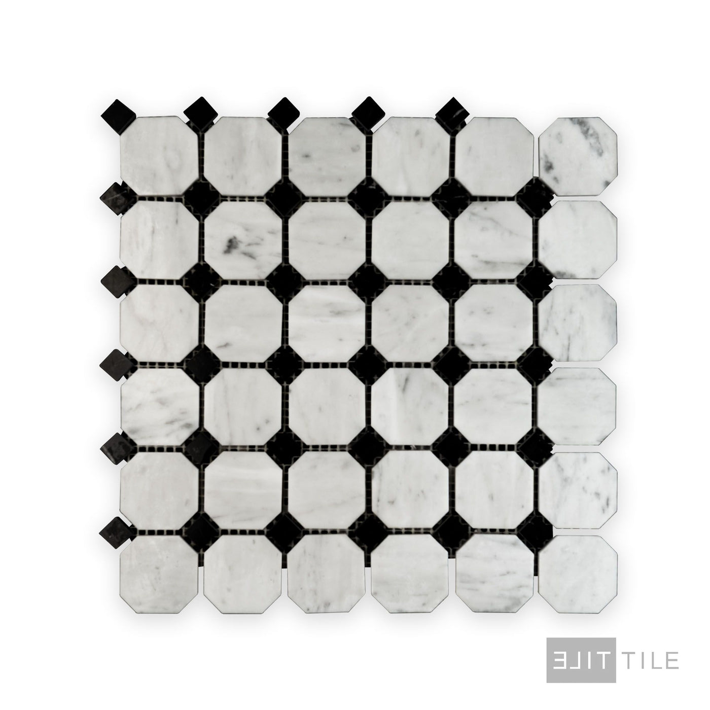 White Carrara Marble Octagon W/ Negro Marquina Polished Mosaic