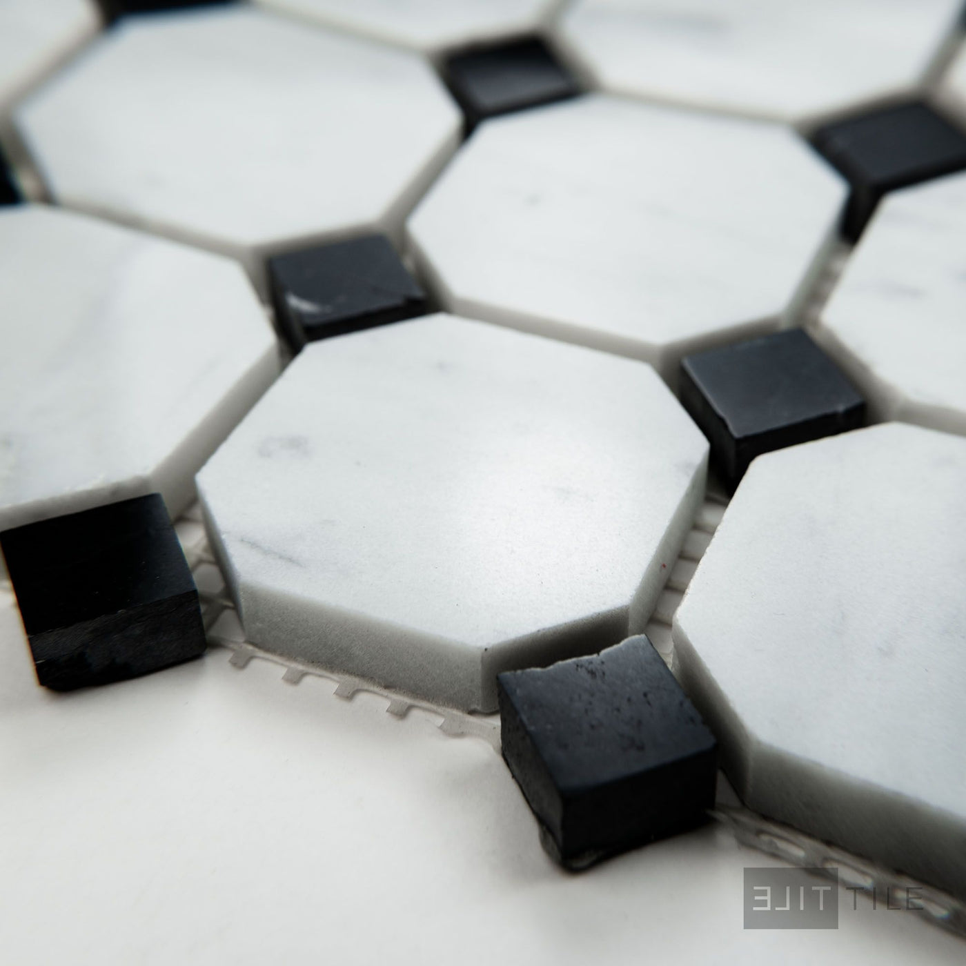 White Carrara Marble Octagon W/ Negro Marquina Polished Mosaic