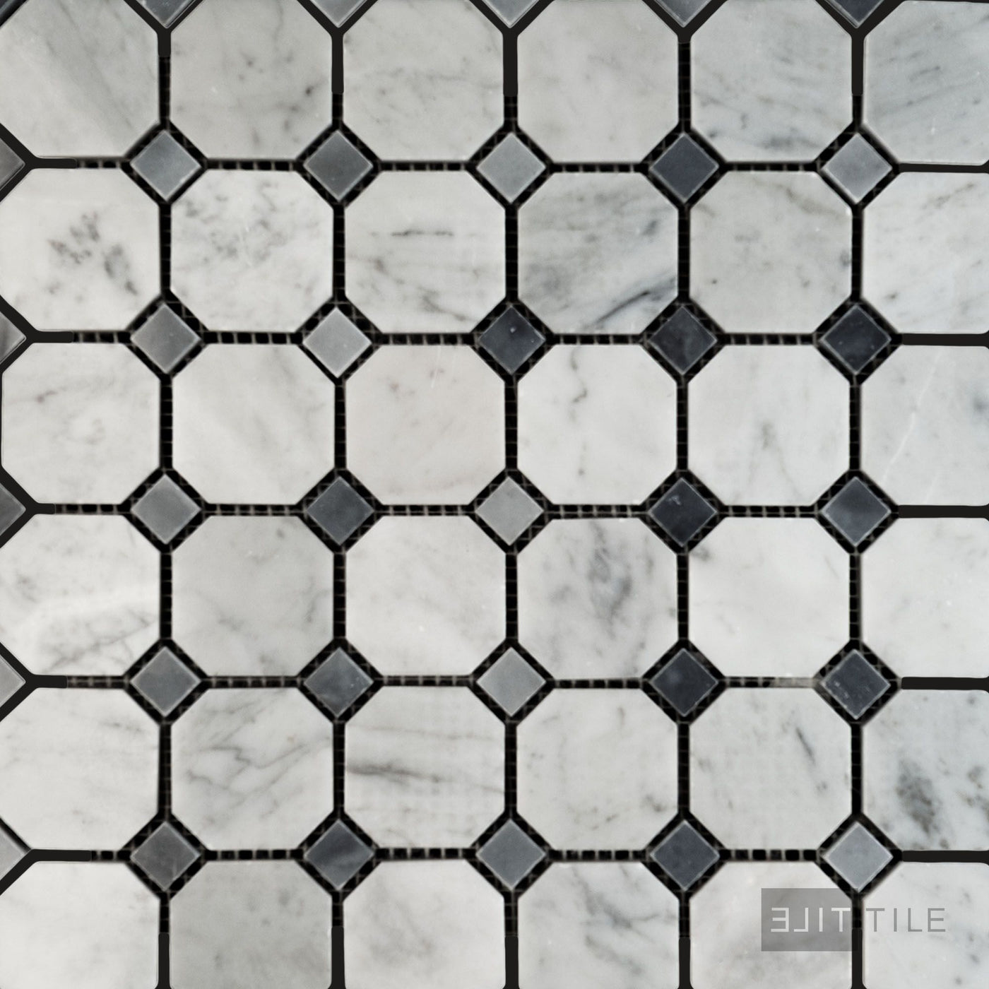 White Carrara Marble Octagon W/Blue Dot Polished Mosaic