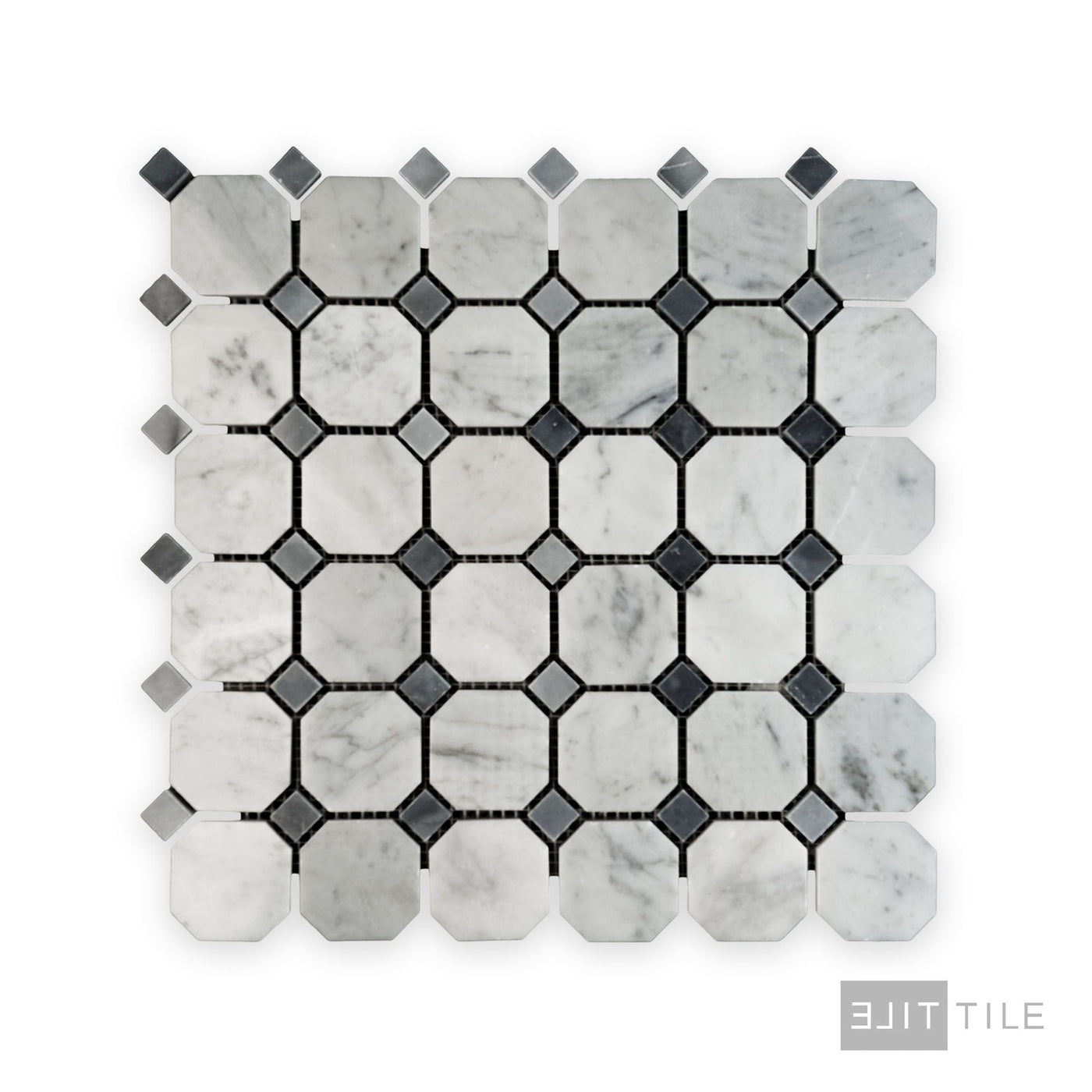 White Carrara Marble Octagon W/Blue Dot Polished Mosaic