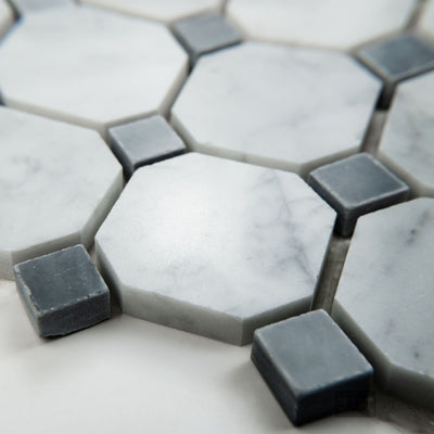 White Carrara Marble Octagon W/Blue Dot Polished Mosaic