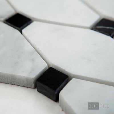 White Carrara Marble Elongated Octagon W/Black Honed Mosaic