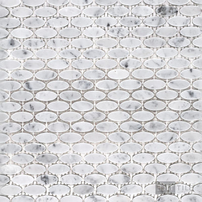 White Carrara Marble Oval Honed Mosaic