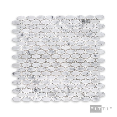 White Carrara Marble Oval Honed Mosaic