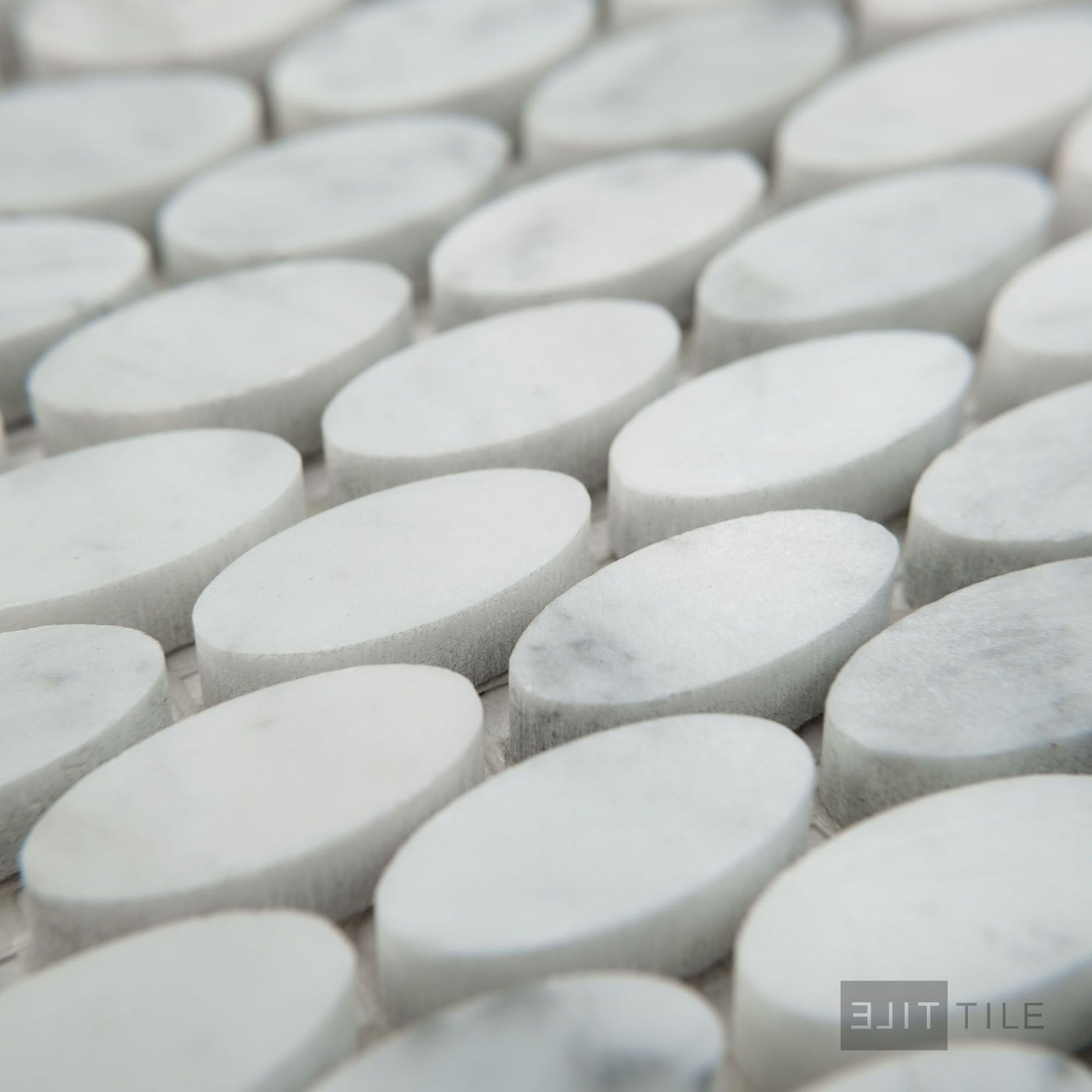 White Carrara Marble Oval Honed Mosaic