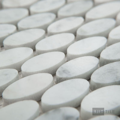 White Carrara Marble Oval Honed Mosaic