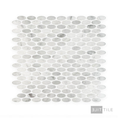 White Carrara Marble Oval Polished Mosaic