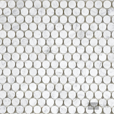 White Carrara Marble Penny Round Honed Mosaic
