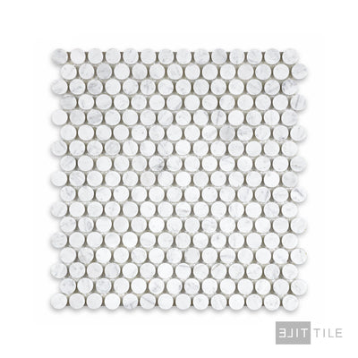 White Carrara Marble Penny Round Honed Mosaic