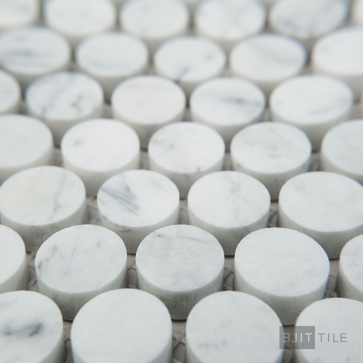 White Carrara Marble Penny Round Honed Mosaic