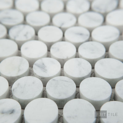 White Carrara Marble Penny Round Honed Mosaic