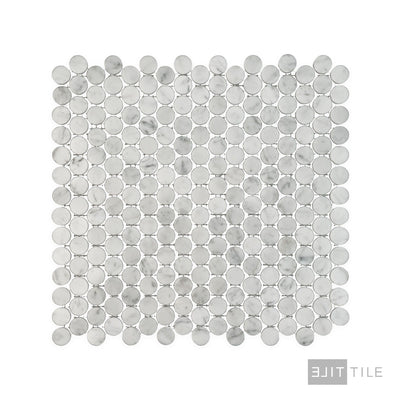White Carrara Marble Penny Round Polished Mosaic