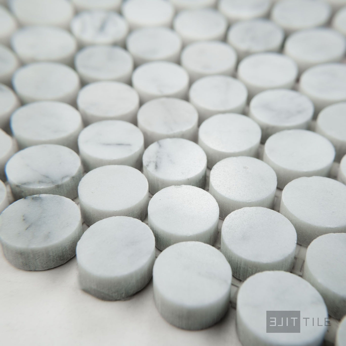 White Carrara Marble Penny Round Polished Mosaic