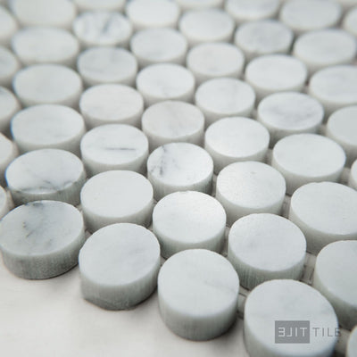 White Carrara Marble Penny Round Polished Mosaic