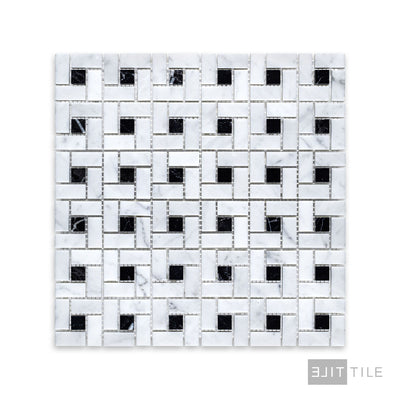 White Carrara Marble Pinwheel Honed Mosaic