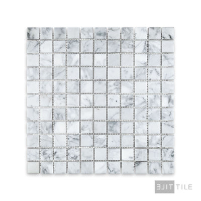 White Carrara Marble 1" Square Honed Mosaic