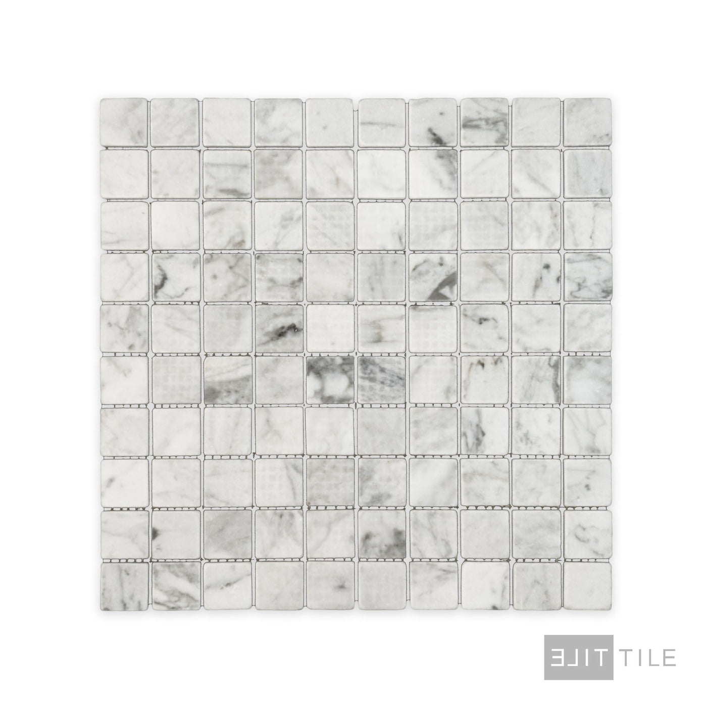 White Carrara Marble 1" Square Tumbled Mosaic