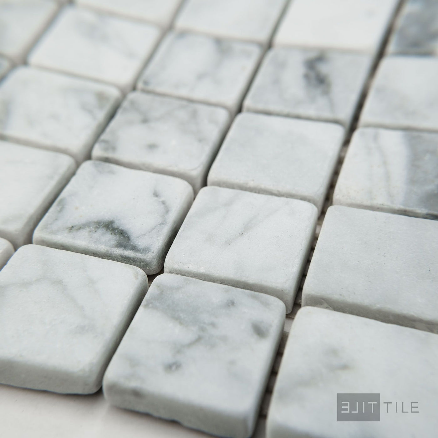 White Carrara Marble 1" Square Tumbled Mosaic