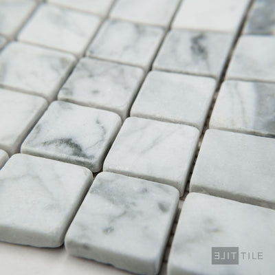 White Carrara Marble 1" Square Tumbled Mosaic