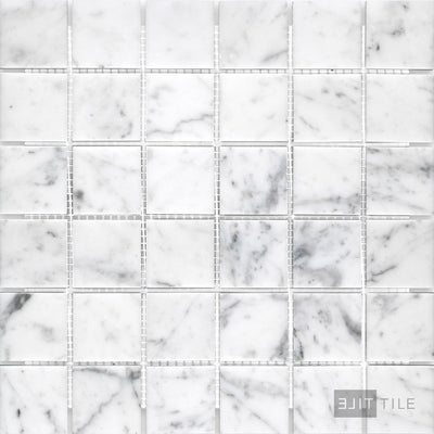 White Carrara Marble 2" Square Honed Mosaic